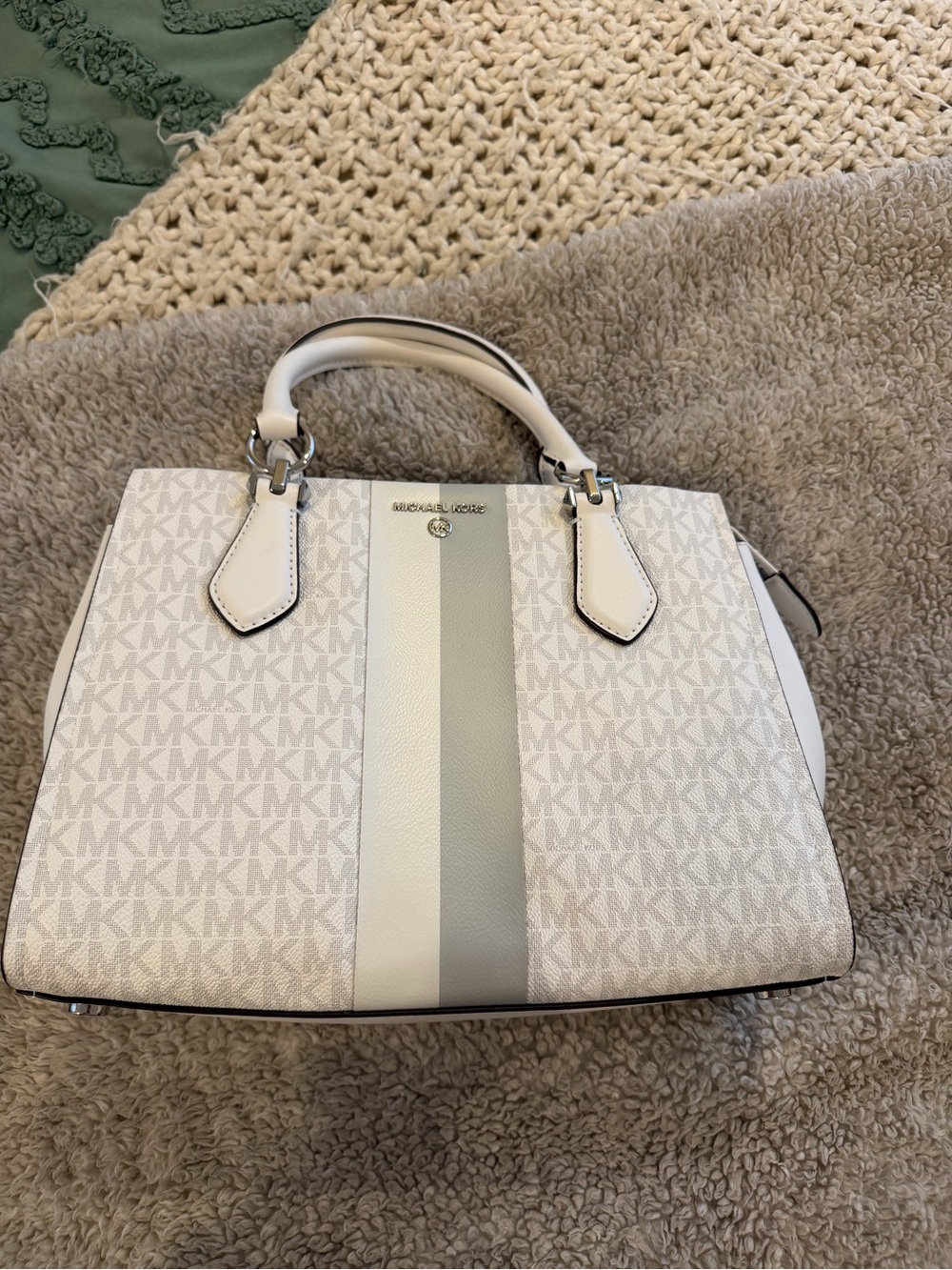 Michael Kors Grey and White Signature Satchel